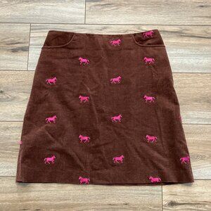 Lilly Pulitzer Mini Skirt SZ 8 Brown Corduroy Pink Pony Horse Equestrian